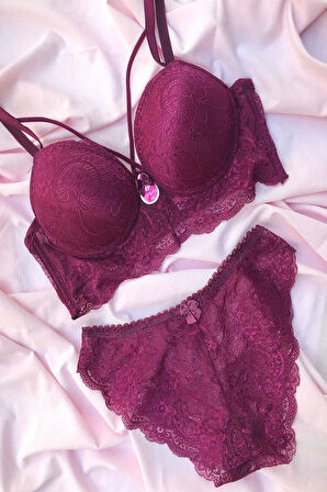  DESTEKLİ DANTELLİ BRALET MÜRDÜM SÜTYEN TAKIM