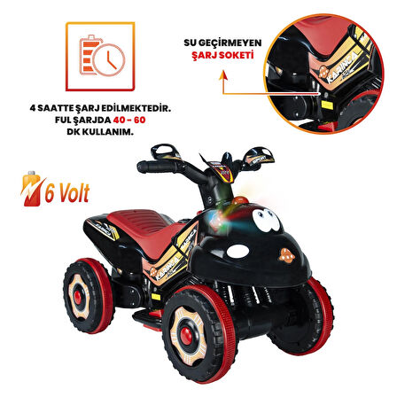 Uj Toys Müzikli ve Led Işıklı Akülü Atv 6V Karınca-Siyah