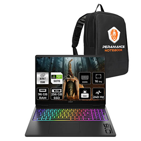 HP OMEN Max 16 Ultra 7 255HX 96GB 256GB SSD RTX5070/8GB 16'' 240Hz WQXGA FDOS Gaming Laptop & ÇANTA