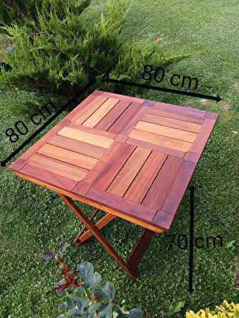 BİRAYSE Ahşap İroko Katlanır Rustik 80x80 Mini Yemek Masası