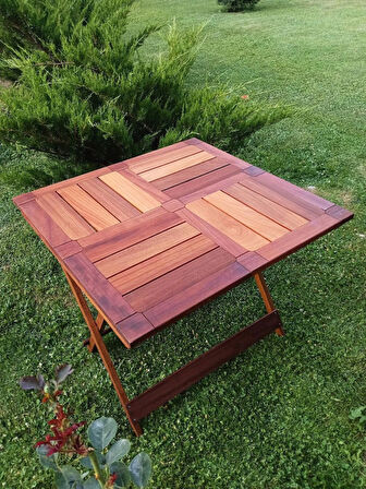 BİRAYSE Ahşap İroko Katlanır Rustik 80x80 Mini Yemek Masası