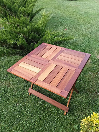 BİRAYSE Ahşap İroko Katlanır Rustik 80x80 Mini Yemek Masası