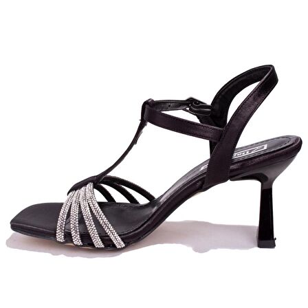 Dagoster DZA07-1125051 Siyah Saten Taşlı Abiye Topuklu Kadın Ayakkabı