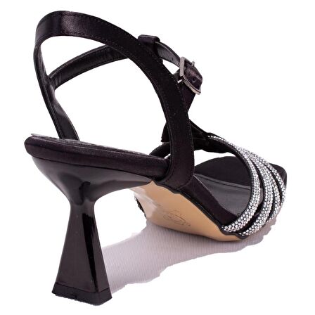 Dagoster DZA07-1125051 Siyah Saten Taşlı Abiye Topuklu Kadın Ayakkabı