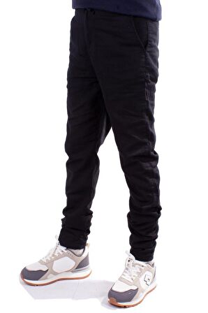 Twister Slim Jogger-011 Siyah Yüksek Bel Dar Paça Erkek Keten Pantolon