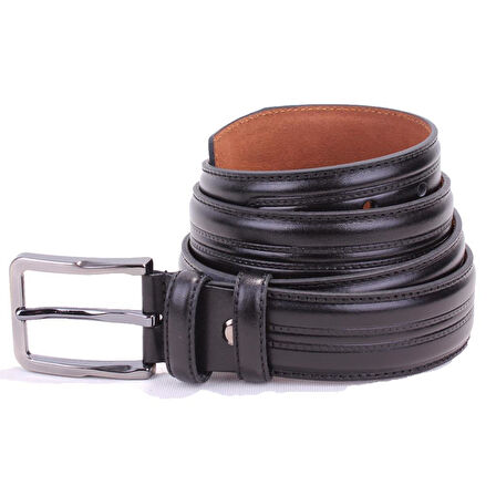 Dagoster DMK26-305DG Siyah 3,5 cm Hakiki Deri Erkek Kemer