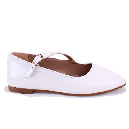 Dagoster DZA07-115055 Beyaz Rugan Günlük Babet Kadın Ayakkabı