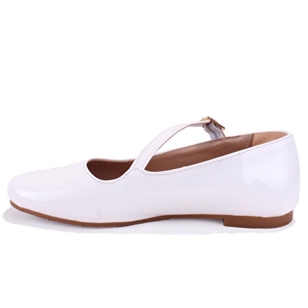 Dagoster DZA07-115055 Beyaz Rugan Günlük Babet Kadın Ayakkabı