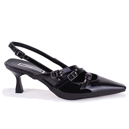 Dagoster DZA07-725491 Siyah Rugan Klasik Topuklu Kadın Ayakkabı