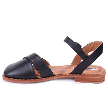 Dagoster DZA07-60216243 Siyah Günlük Ortopedik Deri Spor Kadın sandalet