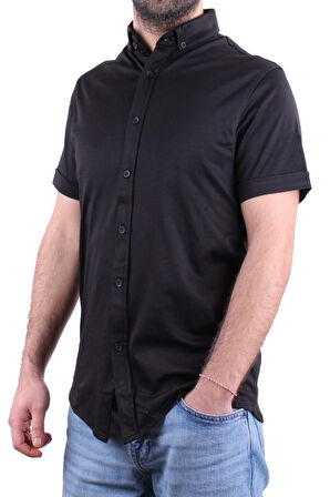 Twister 1853 Siyah Kısa Kol Günlük Pamuklu Erkek Gömlek
