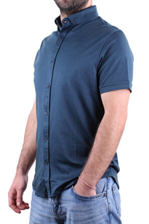 Twister 1853 Petrol Kısa Kol Günlük Pamuklu Erkek Gömlek