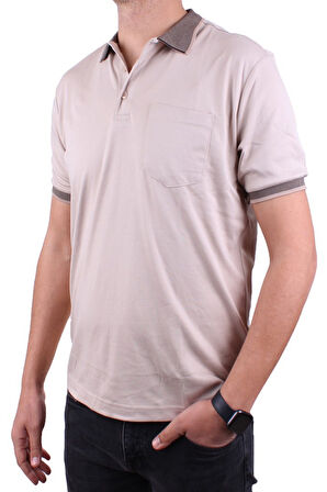 Twister 2304 Bej Günlük Kısa Kol Normal Kesim Pamuklu Polo Yaka Erkek Tişört