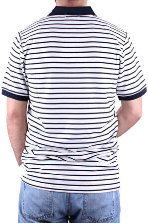 Dagoster DMG23-231237  Beyaz Lacivert Günlük Çizgili Polo Yaka Erkek Tişört