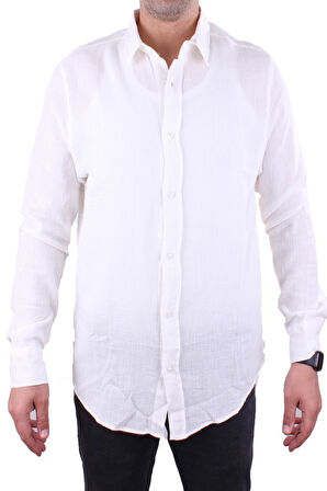 Dagoster DMG23-128281 Ekru Günlük Normal Kalıp Uzun Kol Erkek Gömlek