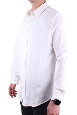 Dagoster DMG23-128281 Ekru Günlük Normal Kalıp Uzun Kol Erkek Gömlek