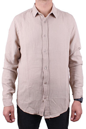 Dagoster DMG23-128281 Taş Günlük Normal Kalıp Uzun Kol Erkek Gömlek