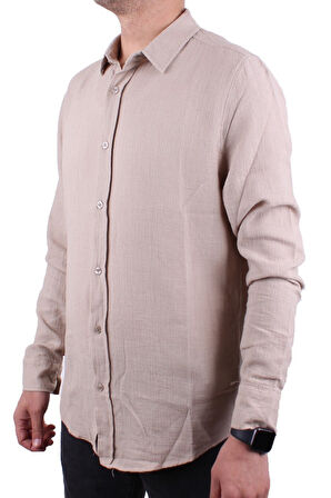 Dagoster DMG23-128281 Taş Günlük Normal Kalıp Uzun Kol Erkek Gömlek