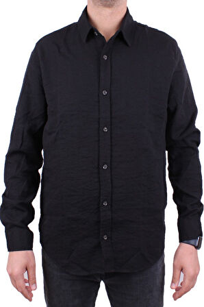 Dagoster DMG23-129627 Siyah  Günlük Normal Kalıp Uzun Kol Erkek Gömlek