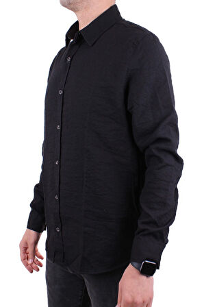 Dagoster DMG23-129627 Siyah  Günlük Normal Kalıp Uzun Kol Erkek Gömlek