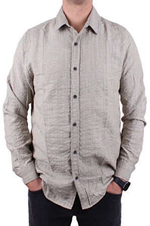 Dagoster DMG23-129627 Haki  Günlük Normal Kalıp Uzun Kol Erkek Gömlek