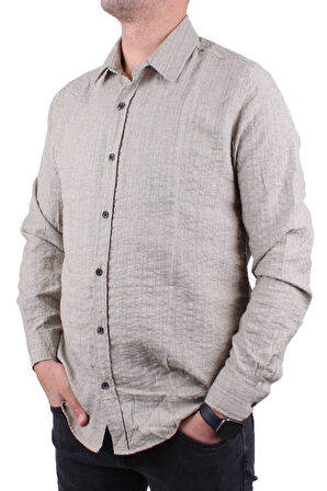 Dagoster DMG23-129627 Haki  Günlük Normal Kalıp Uzun Kol Erkek Gömlek