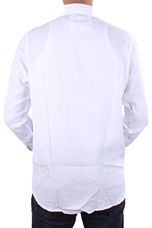 Dagoster DMG23-121362 Beyaz Günlük Müslin Normal Kalıp Uzun Kol Erkek Gömlek