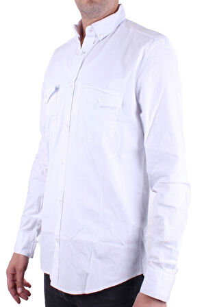 Dagoster DMG23-118783 Beyaz Poplin Günlük Normal Kalıp Uzun Kol Erkek Gömlek