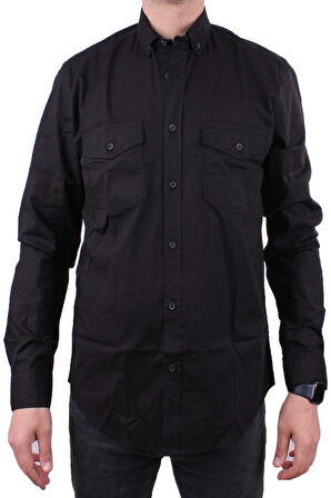 Dagoster DMG23-118783 Siyah Poplin Günlük Normal Kalıp Uzun Kol Erkek Gömlek