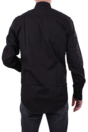 Dagoster DMG23-118783 Siyah Poplin Günlük Normal Kalıp Uzun Kol Erkek Gömlek