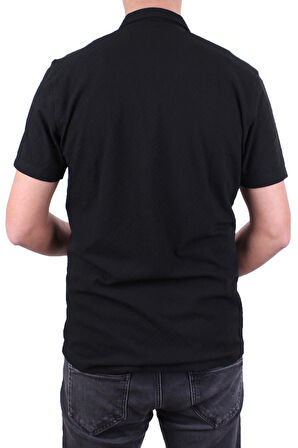 Dagoster DMG23-118381 Siyah Örme Apaj Yaka Dar Kalıp Kısa Kol Erkek Gömlek
