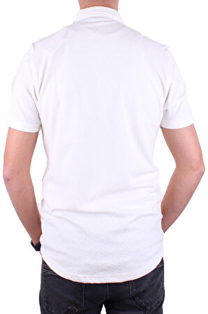 Dagoster DMG23-118381 Beyaz Örme Apaj Yaka Dar Kalıp Kısa Kol Erkek Gömlek