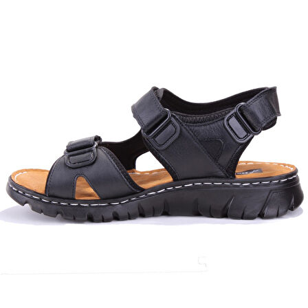 Dagoster DMA77-051  Siyah Ortopedik Günlük Erkek Deri Sandalet