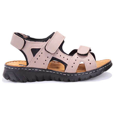 Dagoster DMA77-051 Bej Ortopedik Günlük Erkek Deri Sandalet