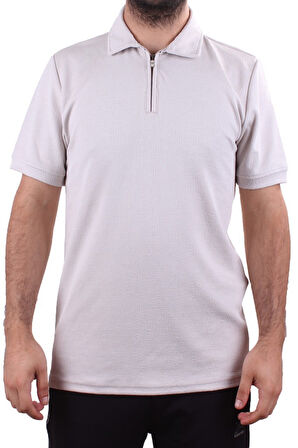 Twister 2290 Gri Günlük Kısa Kol Normal Kesim Pamuklu Fermuarlı Polo Yaka Erkek Tişört