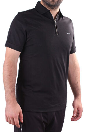 Twister 2298 Siyah Günlük Kısa Kol Normal Kesim Pamuklu Fermuarlı Polo Yaka Erkek Tişört
