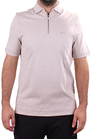 Twister 2298 Bej Günlük Kısa Kol Normal Kesim Pamuklu Fermuarlı Polo Yaka Erkek Tişört