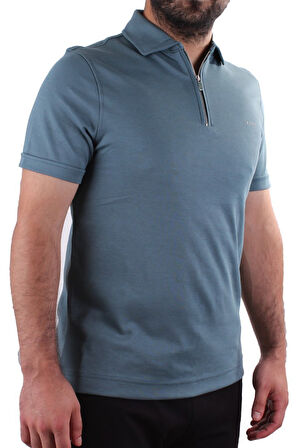 Twister 2298 Yeşil Günlük Kısa Kol Normal Kesim Pamuklu Fermuarlı Polo Yaka Erkek Tişört