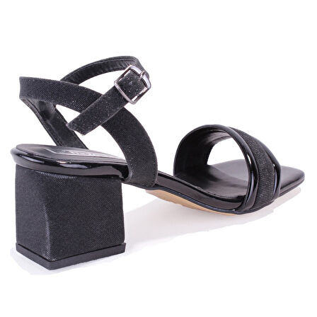 Dagoster DZA07-12531223 Siyah Simli Kalın Topuklu Abiye Kadın Ayakkabı