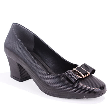 Dagoster DZA07-725550 Siyah Baskılı Rugan  Klasik Topuklu Kadın Ayakkabı