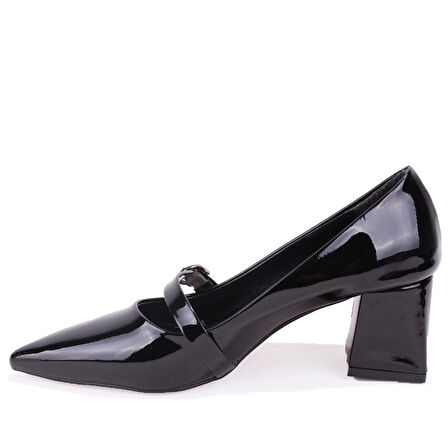 Dagoster DZA07-129604 Siyah Rugan Klasik Topuklu Kadın Ayakkabı