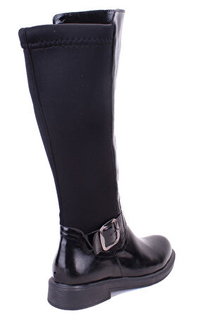 Dagoster DZA07-8965545 Siyah Kırışık Rugan Streçli Düz Topuklu  Kadın Çizme