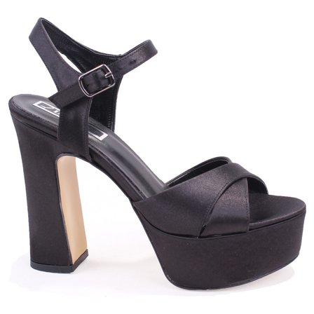 Dagoster DZA07-337350 Siyah Saten Çapraz  Bant Platform Topuklu  Kadın Ayakkabı