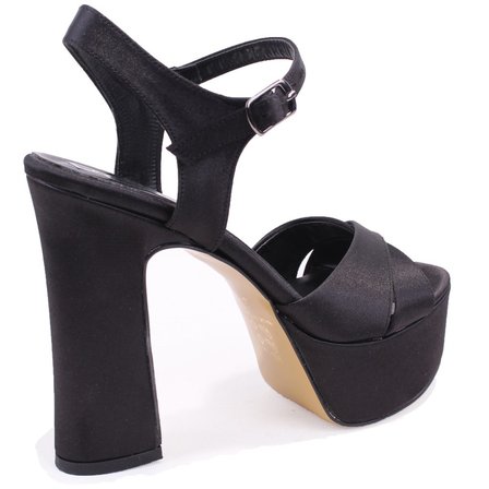Dagoster DZA07-337350 Siyah Saten Çapraz  Bant Platform Topuklu  Kadın Ayakkabı