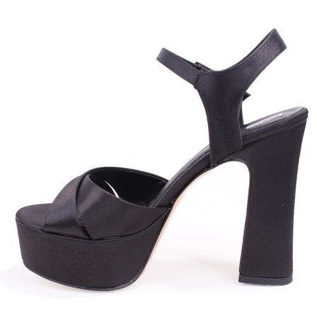 Dagoster DZA07-337350 Siyah Saten Çapraz  Bant Platform Topuklu  Kadın Ayakkabı
