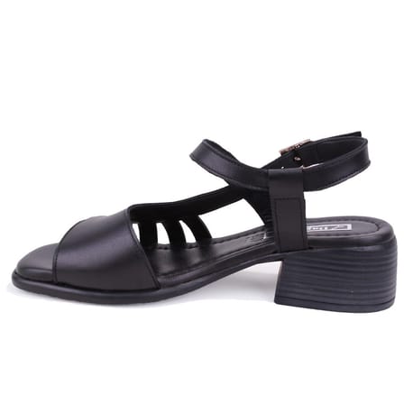 Dagoster DZA07-9971805 Siyah Günlük Ortopedik Kalın Topuklu Deri Kadın sandalet