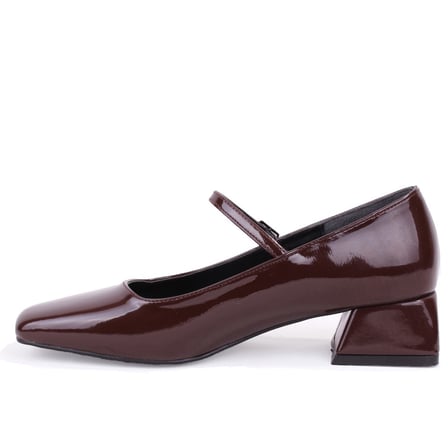 Dagoster DZA07-725101 Kahve Rugan 4 cm Kalın Topuklu Klasik Kadın Ayakkabı