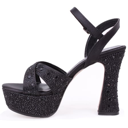 Dagoster DZA07-771900 Siyah Saten Çapraz Bant 12 cm Kalın Topuklu Platform Kadın Ayakkabı