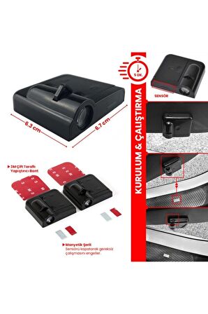 Audi 2 Adet Araçlar Için Pilli Yapıştırmalı Mesafe Sensörlü Kapı Altı Led Logo / Projektör