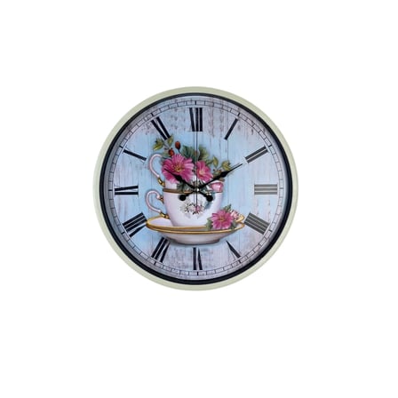 Krem 36 Cm Çiçek Figürlü Duvar Saati iegxx